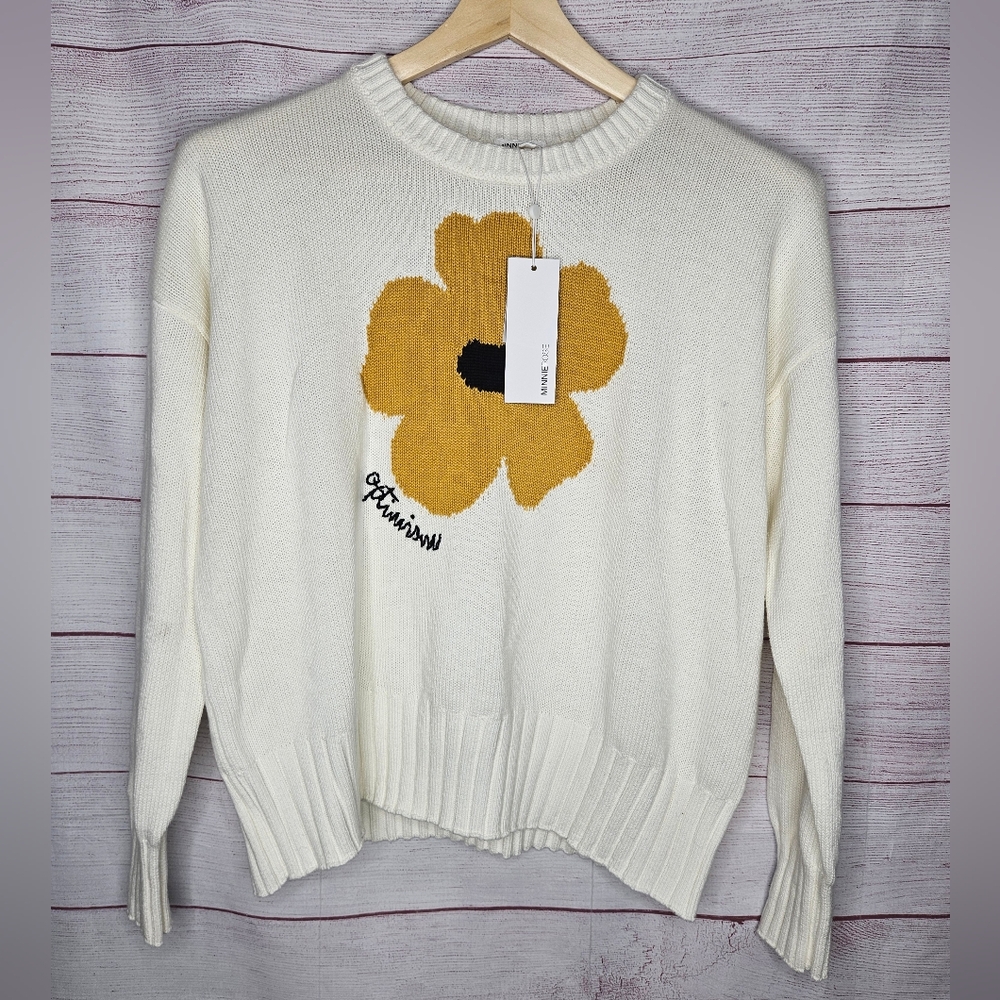 Minnie Rose Womens Crew Neck Knit Sweatshirt White Size Small